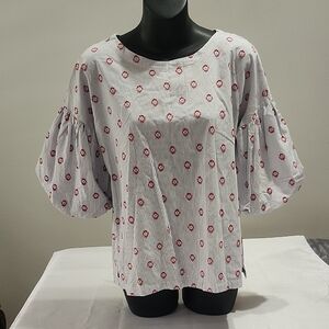 LOFT White and Red Patterned Blouse
